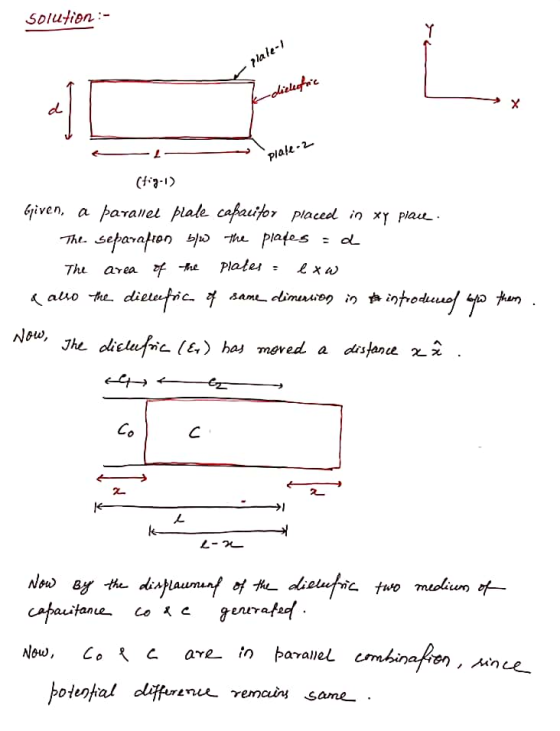 solution :- llale-/ -dielefic - L plalt.2 (fig.1) biven, a parallel plale capacitor placed in xy piace. The separation b/w th