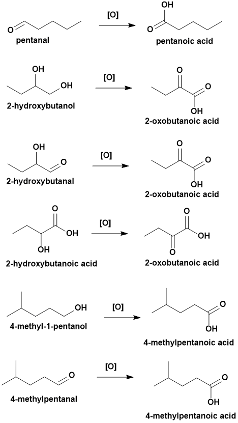Он pentanal pentanoic acid Он Он 2-hydroxybutanol ОН 2-oxobutanoic acid он 2-hydroxybutanal Он 2-oxobutanoic acid O Он OH Он
