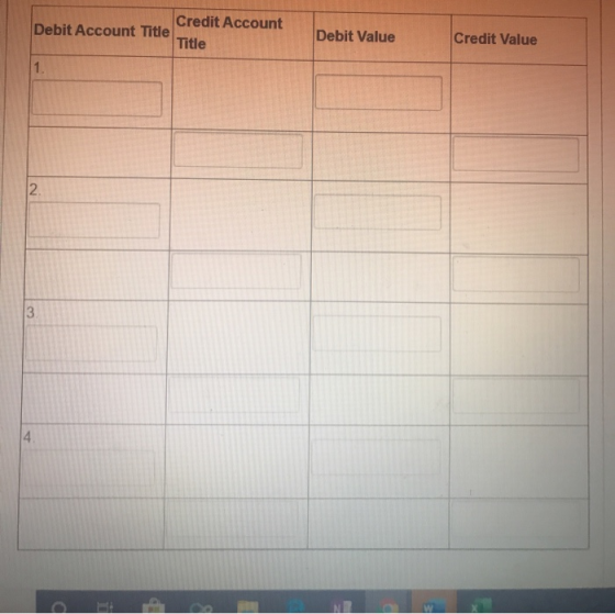Credit Account Debit Account Title Title Debit Value Credit Value NE