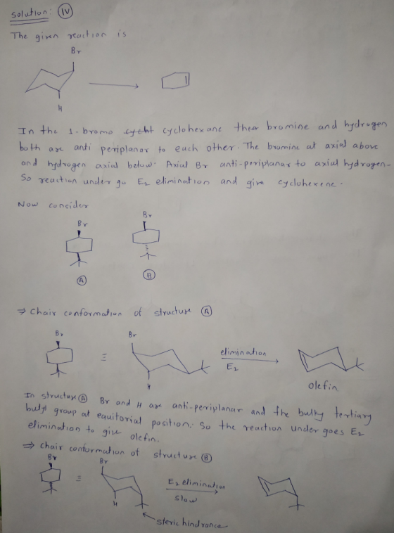 Iv Solution ginn artio is The B Y thea bromine and hydrugen 1- bromo teht cyclohex ane In the anti periplanar to each o ther