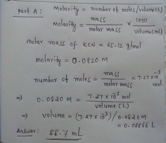 molarity = molar mass molarity = number of moles/volume (L) mass 1 000 molar mass volume (ml) melay ma_C - KCN = 6C. 2 8mol.
