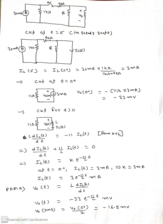 Queen ma Iy2 Somen + R ckt at tao Cim steady state) 9kr 30mA (en 12 to IL6 ILCot) - Зома хел Il cos - 3 MA ILN+9K ckt at t=o