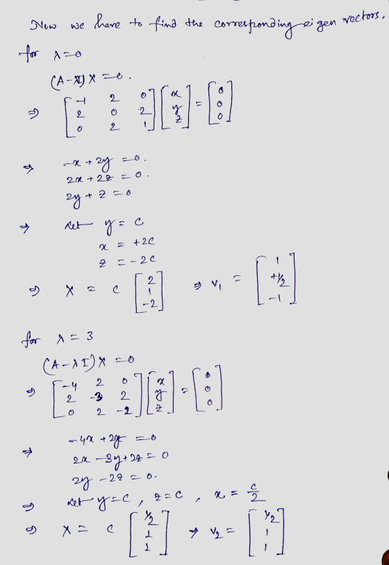 rectors, Now gen we have to find the corresponding ei for a=0 (A-T)* -0. 17 do a 2 -2 Ng 0 x + ad -zy 2X + 22 EO. + 2 = 0 zy