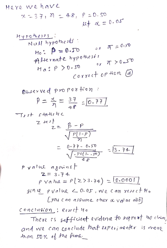 Here wehave lit L = 0.ar Nu hypotheer Alte γ nate hypothesi, 48 PlI -P 13. 74- Jo( .JD) 4 & 2 3.74 Lyou c an asfume other val ue ao and we can conclude fhat expt*i nentr is more