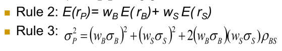 Rule 2: E(rp)= wg E(re)+ ws E(rs) • Rule 3: 0% =(W60%) +(wos) +2(wx0p\w;05)ps