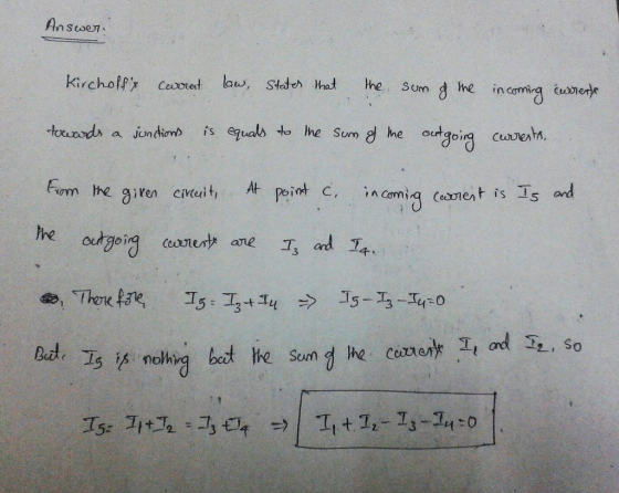 Answer!、 d he in camicg iunerh Gom he given cinuit, At Point C, incomio Cedr en ㅏ is T5 ad Badt