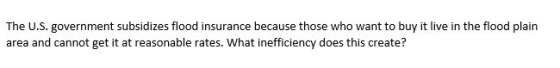 The U.S. government subsidizes flood insurance because those who want to buy it live in the flood plain area and cannot get it at reasonable rates. What inefficiency does this create?