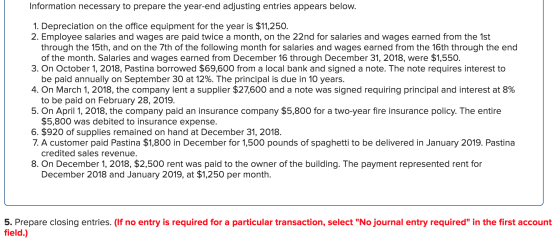 Information necessary to prepare the year-end adjusting entries appears below. 1. Depreciation on the office equipment for th