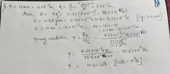 Da 10am a 10 x 106 2 a f = 0.85*8 mm 10 x 10 en 5x10 m, Area, AzTR² 3.14 & (5 x 10-672 = 78.5 x 10 m2 0.85 x 10 -3 9.8= 8.334