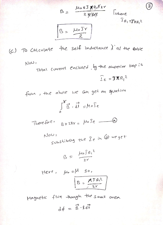 MotJ ARAXN 2 TX BAY Twhere IRI=JARI? (c) to calculate the self inductance 1 of the table NOW, Total curent enclosed by the am