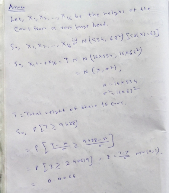 So, x1,x2,., XiN(55h, 632) [sa(x)=63] Let, X, X, X is be the reighs of the Aniver Cour from a very large herd. 2 So, X, + - +