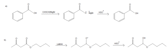 a) C) OH CH3CH2MgBr MgBr H30 OH C) 8b) он LiAIH4 нзо C) C)