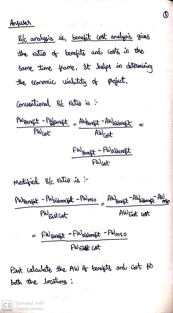 Anguter - e Ble analysis ie, benefit cost analysis gives the ratio of benefits and costs in the same time frame. It helps in