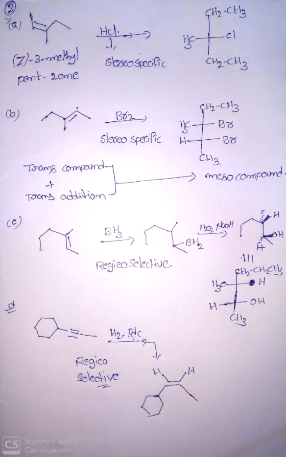 CH2-Ct3 cl 7-3-1ehy) parnt- 2cme StaseoSecific Ci2-C3 CH2-CH3 steoeo specific Toascompand meso compound. Tooms odditionm Cc)