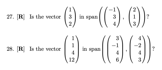 27. [R] Is the vector ? w the water (0) -- 1.0 -----0 4 28. [R] Is the vector ? 4 3