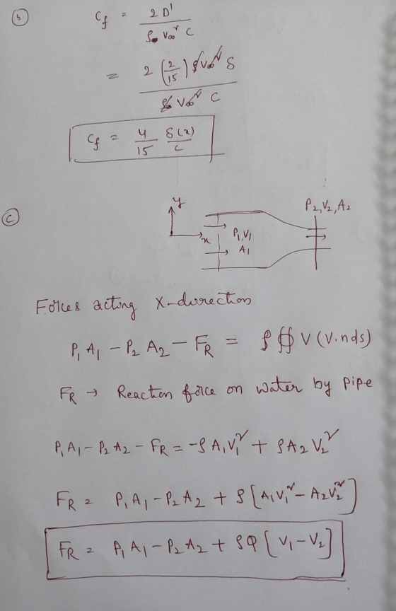 20 So Va C 2. 812) 15 P2,V2, A2 AI Foles acting X-durection 8Ov(V.nds) P, A, - Pz A2-FR = %3D Reacton face on water by Pipe