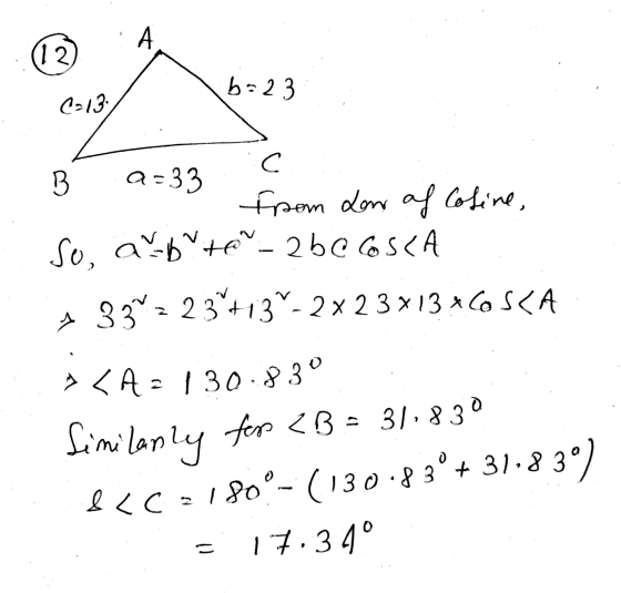 & LC2180° A (12. b=23 13 لت C 9:33 froom den af Cosine, so, afrº- 2626S<A x 33+= 23.739-2x 23x13x6 S<A 3 > <A 2 1 30.83 . Sim