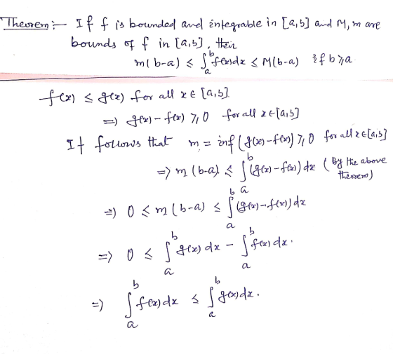 -Theoremi Iff is bounded and integrable in [a, b] and M, in are bounds of f in [a,b], their 1 mlb-a) < f fealda <M(b-a) if by