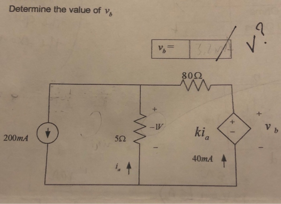 Determine the value ofv 80Ω iv ki 200mA 5Ω 40mA