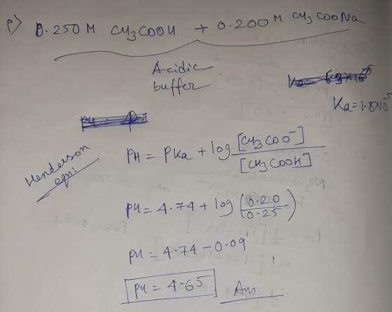 В. 250 м сч, Софи - о. 2 оо мом, Coolvo Acidic buffer Cool to go Ка? - Аб PH = pka + log [Cuzcoo] [ Сиз Cook) Henderson P4 -