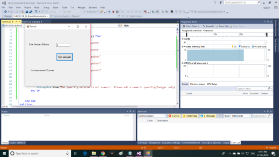 Ouick Launch (Ctri+O) Y D Ve W Booksloint (Running) Microsoft Visual Studio Filc Edit Vicw Projcct Build Debug Team Tools Tes