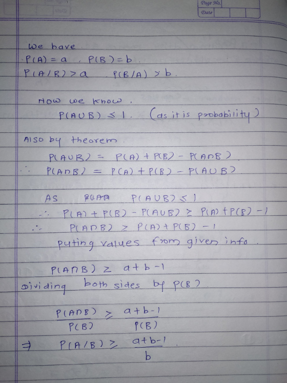 Page No Date de bave cs it is probability Aiso b theorem puting values fom given infa r1 botn sides by peR 2 PC B) PCB)