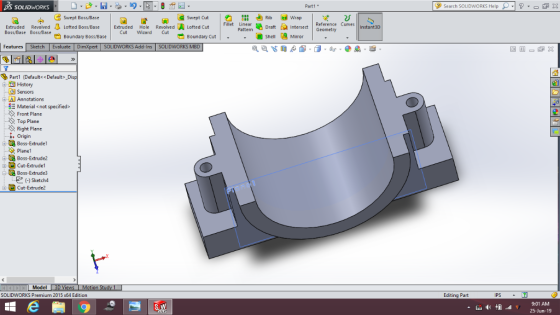 Search SOLIDWORKS Help X S SOLIDWORKS Part1 n Rib Wrap Swept Boss/Base Swept Cut Reference Curves Fillet Linear Draft Interse