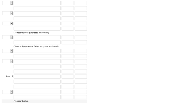 (To record goods purchased on account) (To record payment of freight on goods purchased) June 15 (To record sales)