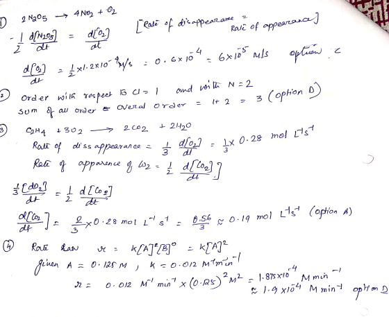 0 2 N205 → 4NO2 + O2 Pazac - at - apost] = [2] [lati of disappearanevë of appearance) de = 4 x1-2810* Ys : 0.6x15% = 6*108 m