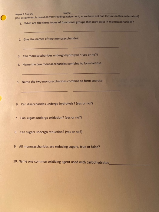 Week 9 Chp 20 Name Ithis assignment is based on your reading assignment, as we have not had lecture on this material veti 1.