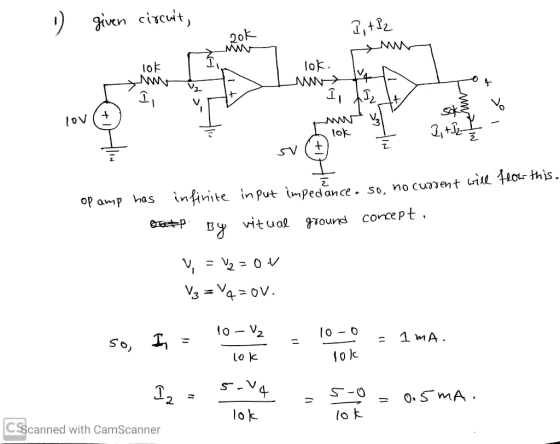 1 given circuit, Bitl2 aok M lok M lok. w→ 14 + I I AI2 to lov lok 21+12 SV op amp has infinite in put impedance so, no curre