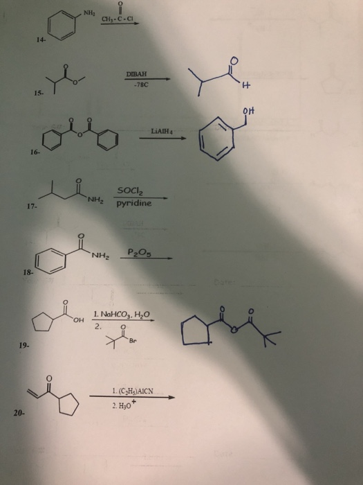 NH2 14- -78C 15- OH LiAIH 4 16- socl2 2 pyridine P2Os NH2 18- 1. NaHCO.. H2O 2. OH Br 19. 2, H30 20-