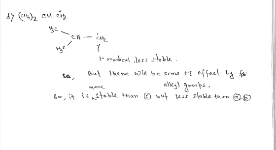 dy (13)2 CH ciz et cz 136 sa 1. Ispadical, less stable. But there will be some tI effect by to S alkyl groups. is estable tha