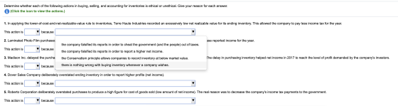 Determine whether each of the following actions in buying, selling, and accounting for inventories is ethical or unethical. G