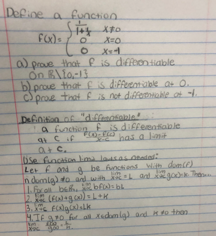 cion F(x)a On R1o-13 b)l prove toatis d: Peent able at o e thot fis not differeiable ot - DeGinition of differatiable at c.