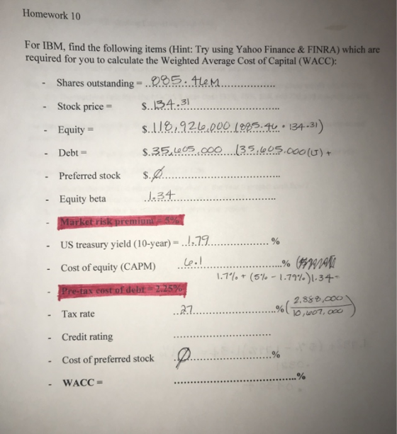 Homework 10 For IBM, find the following items (Hint: Try using Yahoo Finance & FINRA) which are required for you to calculate