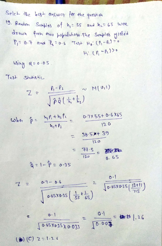 + angwen Por the queshish 3. Randm Sanples of h and h6s woe -6 hitP 12. 0 = 38, 5 39 2.0 12o 6. 6S o.1 715 65 Xo35x 0 033 ) (C) 2