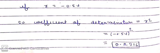 ef 0.Su so wefficient of = determinatun 22 (-0.540 - 0.2916 Ics Searned with CamScanner