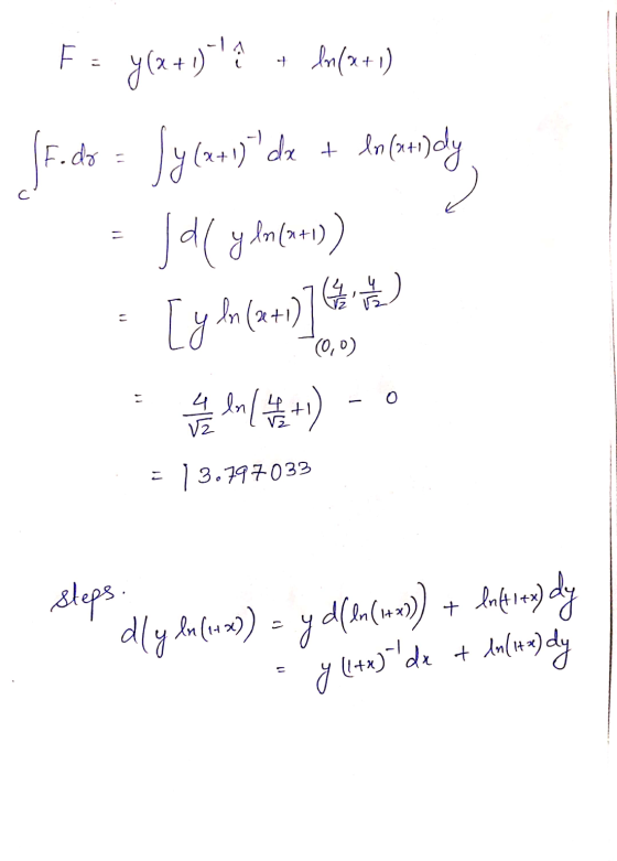 n F= y(x+1)!? An(n+1) freds = [y (0) de + dolundy - Jd( ylon (+1) Az 100,0) = [y (2+1)] 4 3 +) - 0 = 13.797033 step dy dly l
