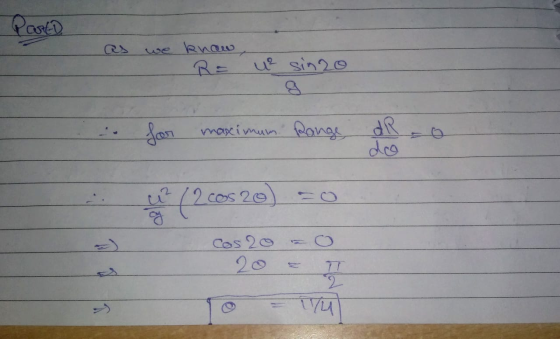 Pasto we know u² sinao for maximum. Range do uz g (2005 20) Cos 20 20 2 Tu