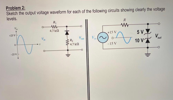 Problem 2: Sketch the output voltage waveform for each of the following circuits showing clearly the voltage levels. 4.7 k12