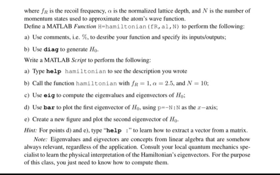 where fr is the recoil frequency, a is the normalized lattice depth, and N is the number of momentum states used to approxima