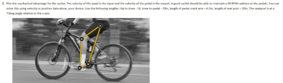 2. Plot the mechanical advantage for the cyclist. The velocity of the quad is the input and the velocity of the pedal is the