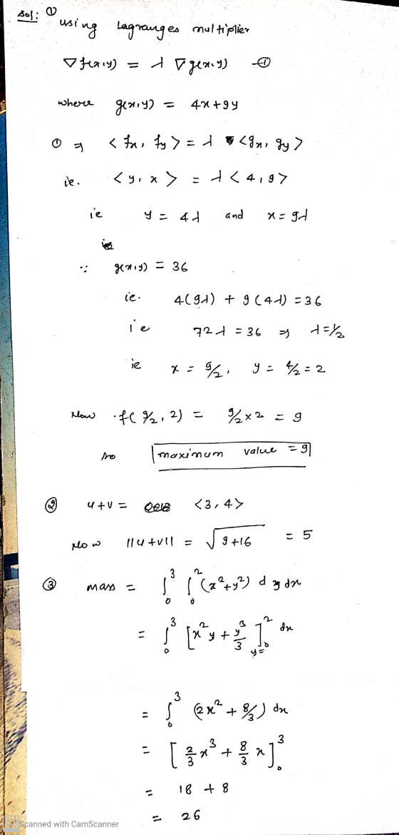 dol: Ф using Lagranges multiplier I feary) = to gency) where geniyo 4x +99 0 < ta fy>= cgn, gy> ile. <y..a > = + < 4,97 ie y