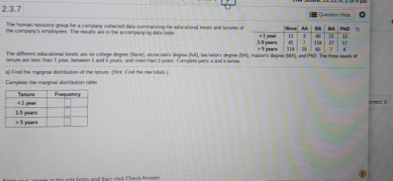 2.3.7 The human resource group for a company collected d uring the d e vels and t o None AA BA MA PhD the companys employees
