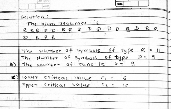 Date eteC 1-The given segurace LS DRR 2 The Number of Smlsof type h the Number of runs is 9