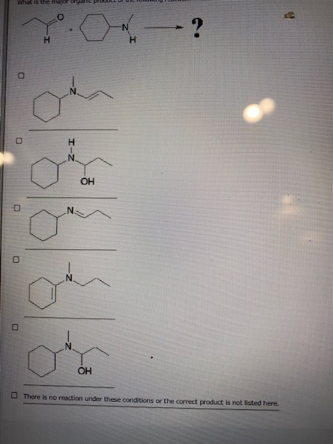 What is the majo + N ? H N OH OH There is no reaction under these conditions or the correct product is not listed here.
