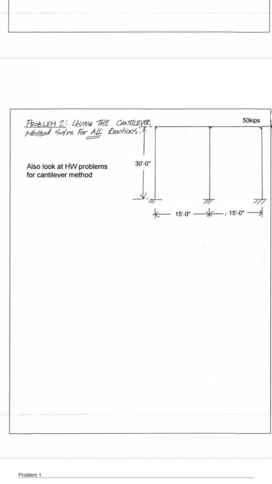EM 2: IN THE CAN 50kips 30-0 Also look at HW problems for cantilever method 15-0 15-0 Problem 1