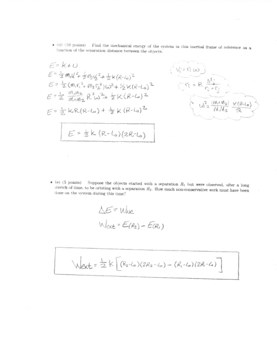 . (10 points) Find the mechanical energy of the system in this inertial frame of reference as a function of the separation di