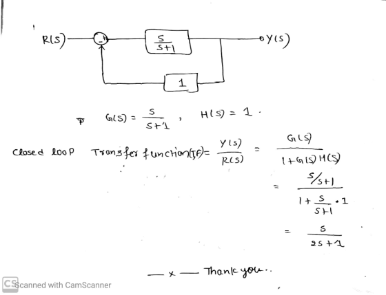 RIS) S S+ oyis) 1 Gls) = , H19) = 1 Closed loop Transfer functione yis) Ris) GLS) IGS HC $15+) Its .1 SH s 25+1 Thank you.. -